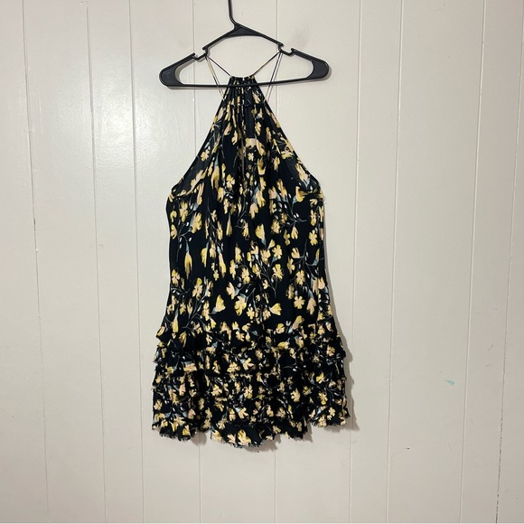 Free People Intimately  Mini Ruffle Black Floral Dress Size M - Picture 2 of 10